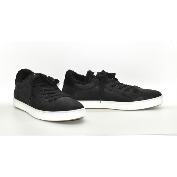D0 Auth DSQUARED2 Black Suede Shearling Lining Low Top Sneakers Size US 9.5